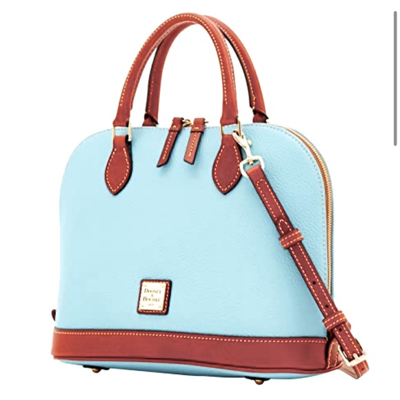 NWT Dooney & Bourke Handbag, Pebble Grain Zip Zip Satchel pale blu e w/ dust bag - Picture 2 of 12